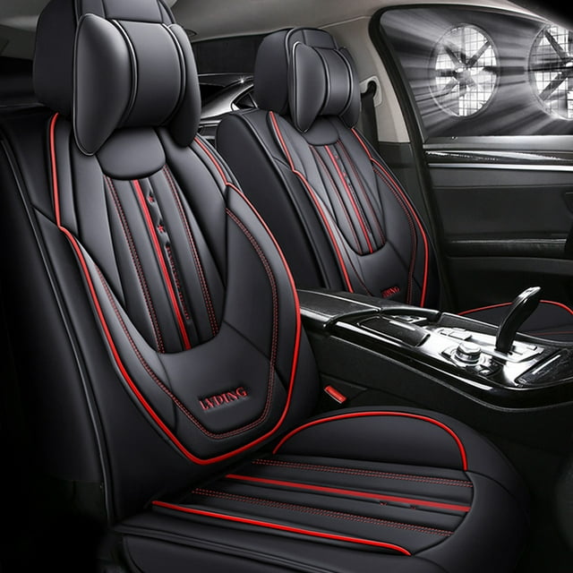 Maidao Car Seat Covers Leather Set for Volkswagen for ID.4 2020-Present 5 Seats Compatible Airbag Water Resistant Front Rear Cushion Protector with Pillow and Headrest Black