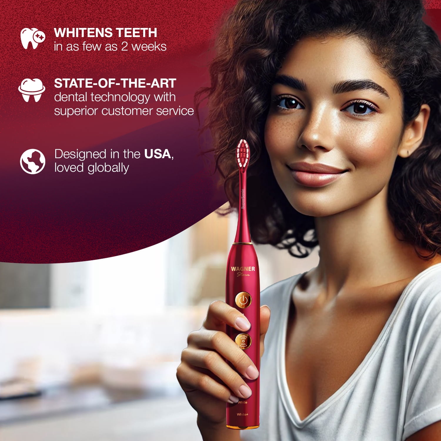 Wagner Stern WHITEN+ Edition. Smart Electric Toothbrush with Pressure Sensor. 5 Brushing Modes and 3 Intensity Levels, 8 Dupont Bristles, Premium Travel Case