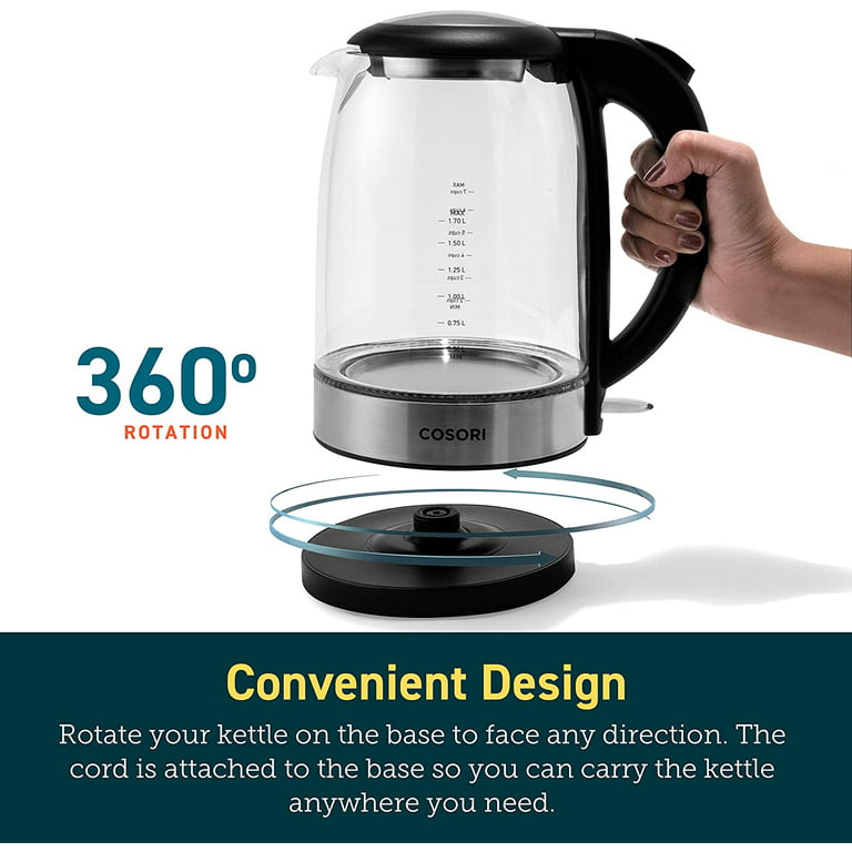 COSORI Electric Tea Kettle for Boiling Water, Stainless Steel Filter,  1.7L/1500W, Hot Water Boiler, Wide Opening&Automatic Shut Off, BPA-Free,  Black