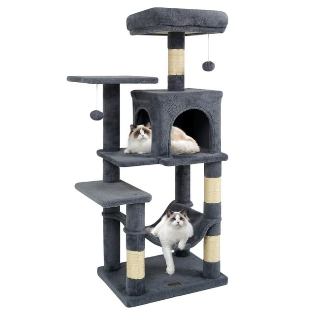 Costway 44" Tall Multi-level Cat Tree with Cushion Top Perch, 2-Entrance Large Cat Condo Dark Gray