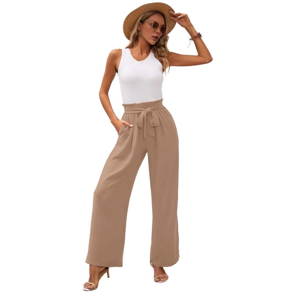 Pantalones Anchos de Salón para Mujer, Color Caqui, Talla M