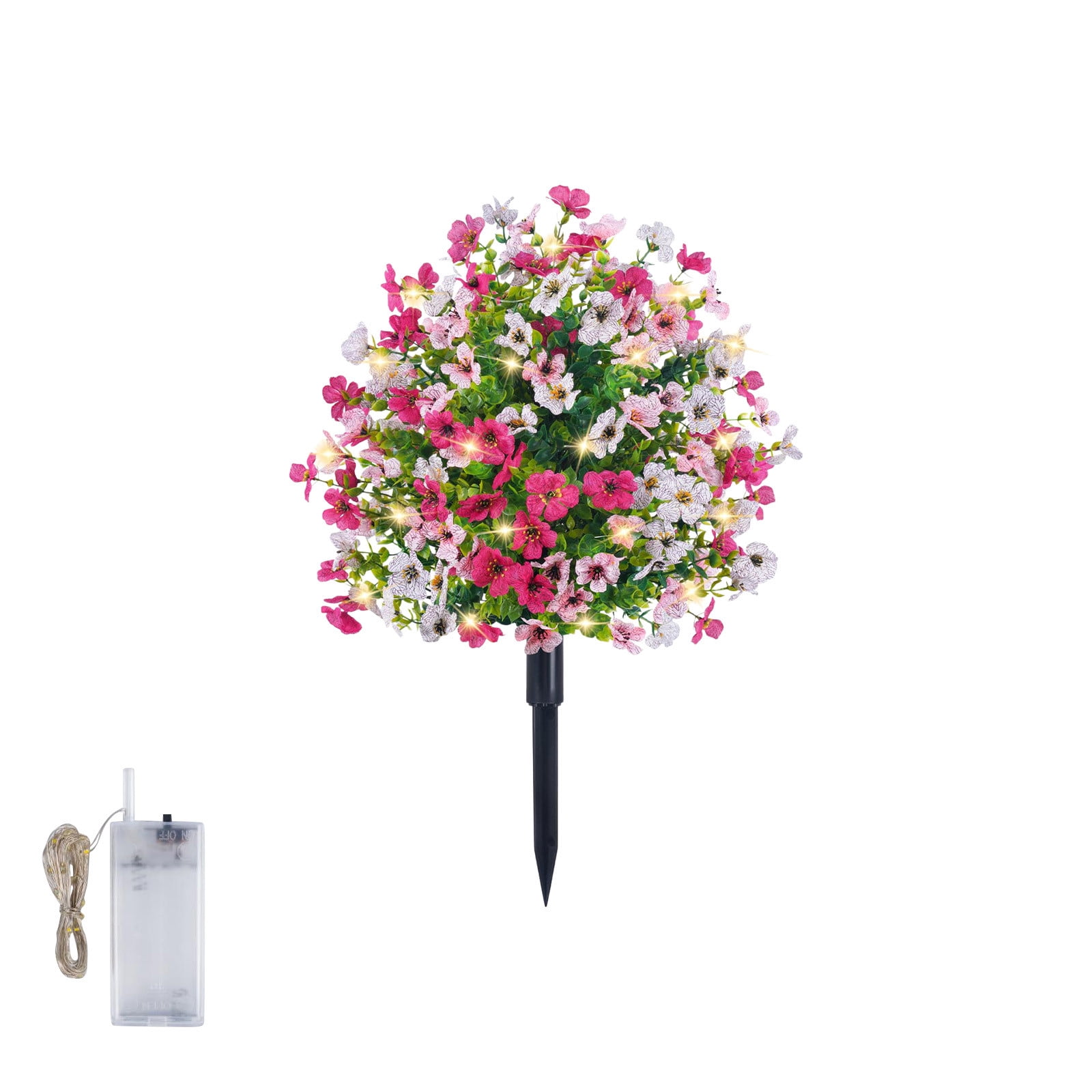 Roiihwy Violet Artificial Flowers for Outdoors, UV Resistant Artificial Outdoor plants Bouquet with LED String Lights and Ground Spike for Outside Porch Patio Home Garden Yard Decor