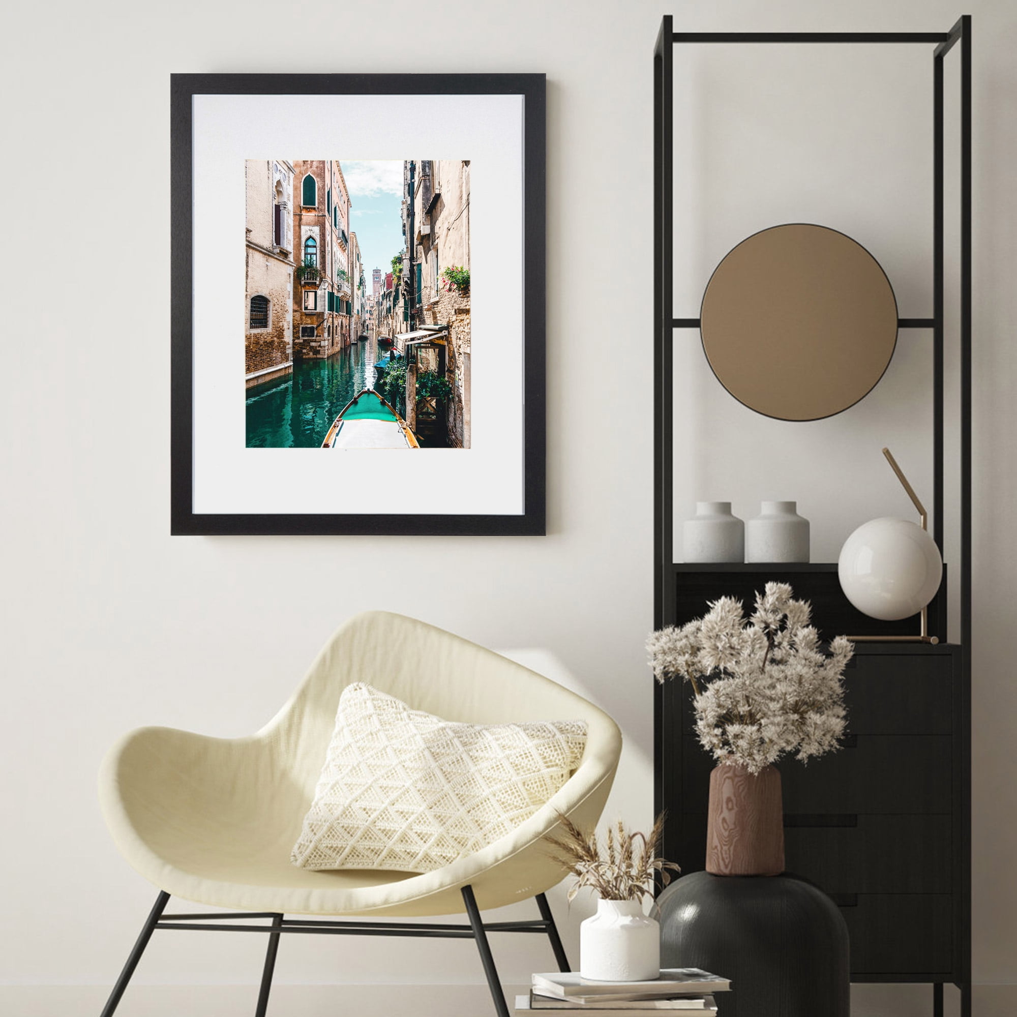Meframe 16x20 Wooden Picture Frame, Matted to 11x14 Wall Poster Frame, Black