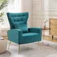 thumbnail image 4 of Tufted Upholstered Velvet Armchair for Living room, Bedroom, Turquoise, 4 of 5