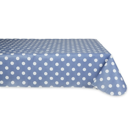 Stonewash Blue Polka Dot Vinyl Fabric Tablecloth 60x102
