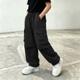 thumbnail image 5 of StSilkitty Baggy Cargo Pants for Boys Girls Solid Color High Waisted Elastic Drawstring Wide Leg Hiking Pants with Pockets, 5 of 8