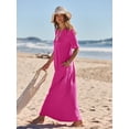 thumbnail image 3 of Merokeety Womens Summer Crewneck Maxi Dress Rose XL, 3 of 5