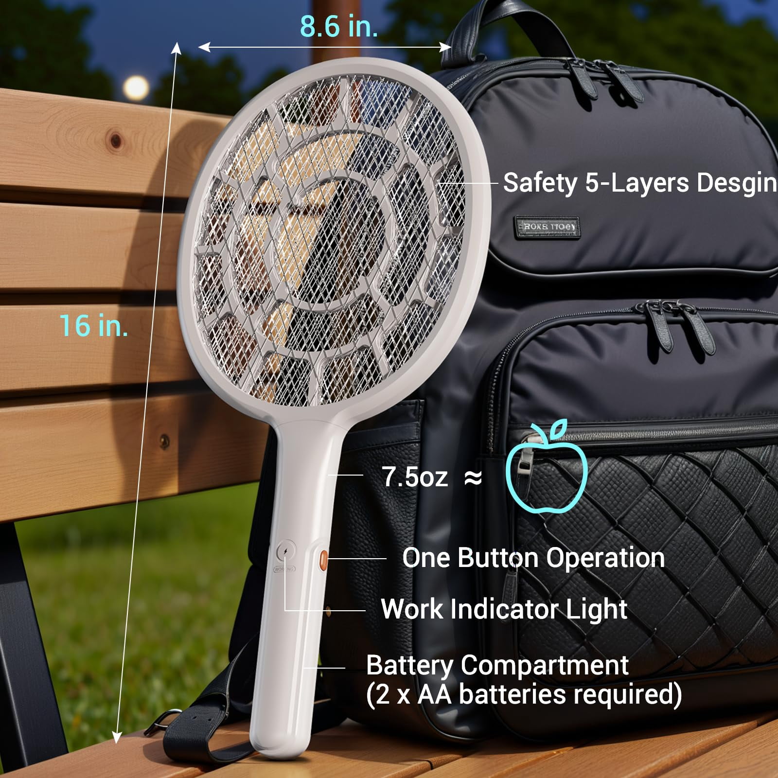 Electric Fly Swatter, Bug Zapper, Mosquito Zapper Racket | Gold Zone Voltage, Densest 3 mm Mesh, Apple-Like Weight - AA Battery Powered (not incl.) - Indoor & Outdoor Use with Pro Swat Tips