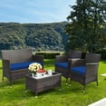 thumbnail image 3 of Gymax 4PCS Patio Rattan Conversation Furniture Set Outdoor w/ Navy Cushion, 3 of 10