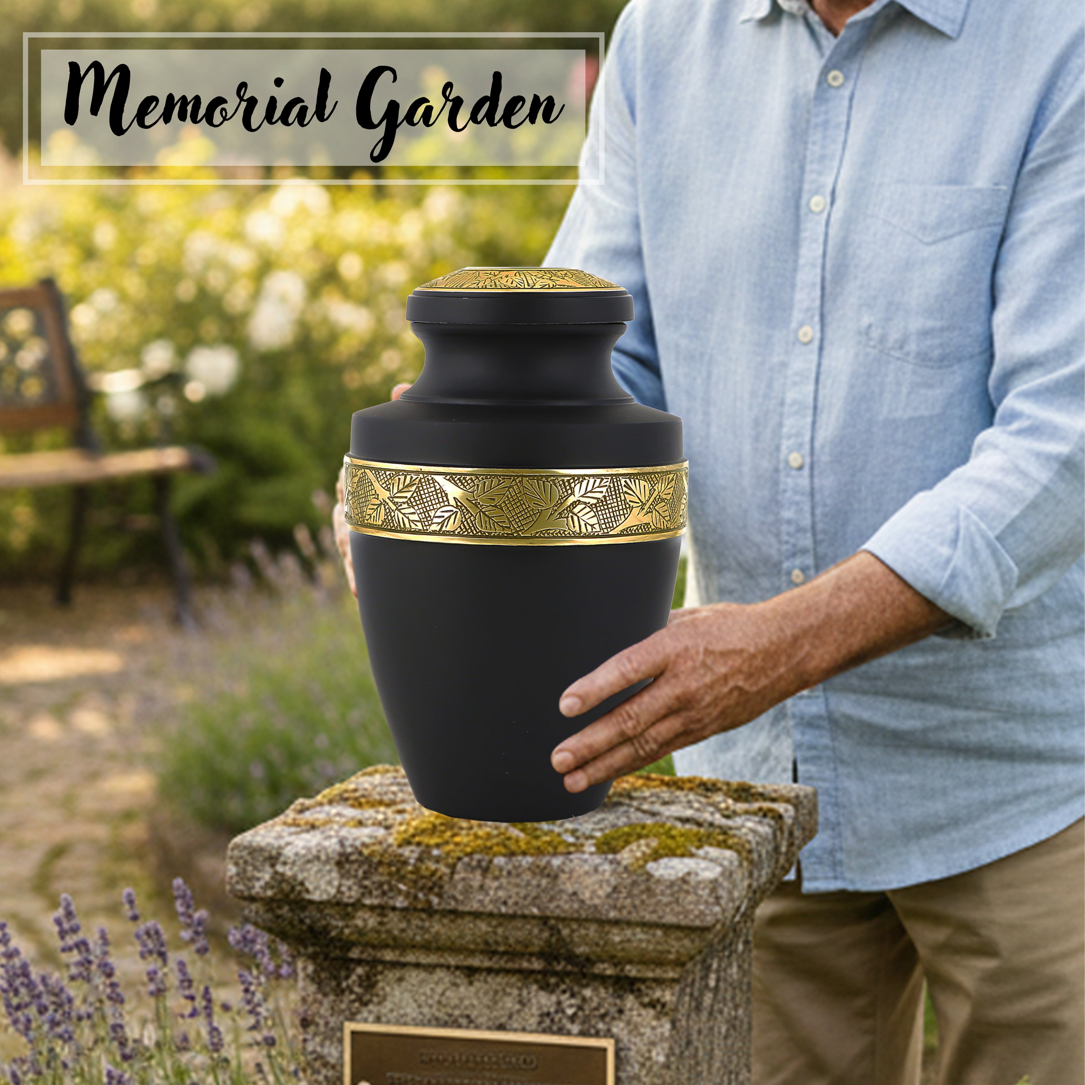 Handcrafted Aluminum Urn - Decorative Memorial Holder for Ashes and Remembrance (Coal & Pure Gold)