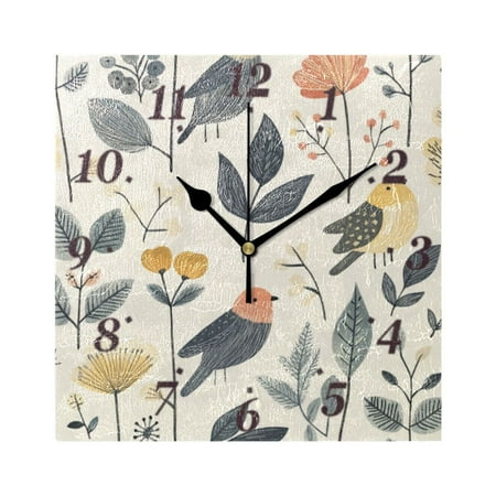 Hand Drawn Bird Wall Clock Square Clock Decoration Creative Clock Dual Use Black Pointer 7.78in