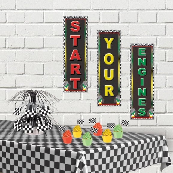 Beistle Pack of 12 Black and White Checkered Disposable Plastic Rectangular Decorative Table Covers