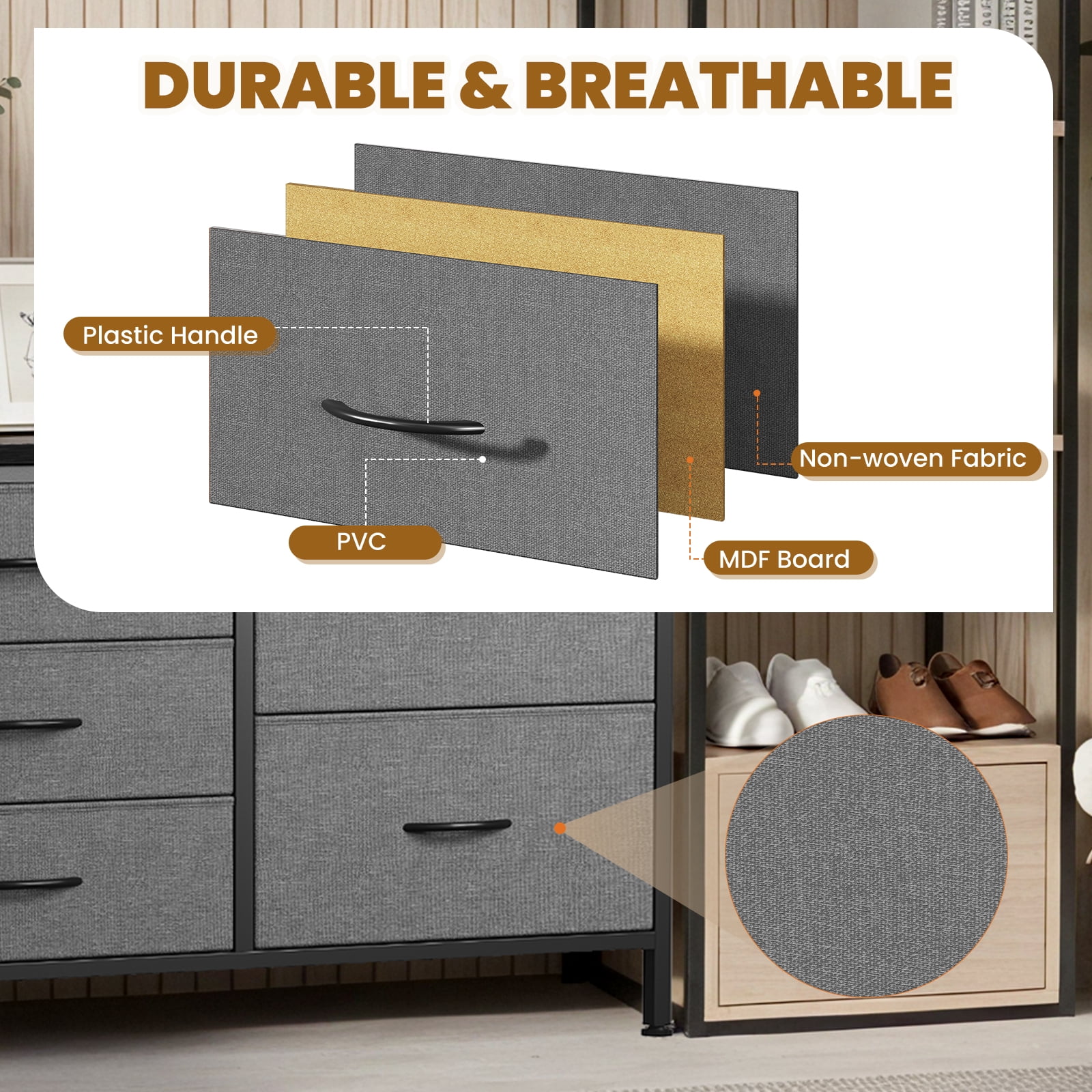 CONCETTA Dresser Storage with 5 Drawers,Storage Organizer for Closet, Suitable for Home and Office Use, Gray