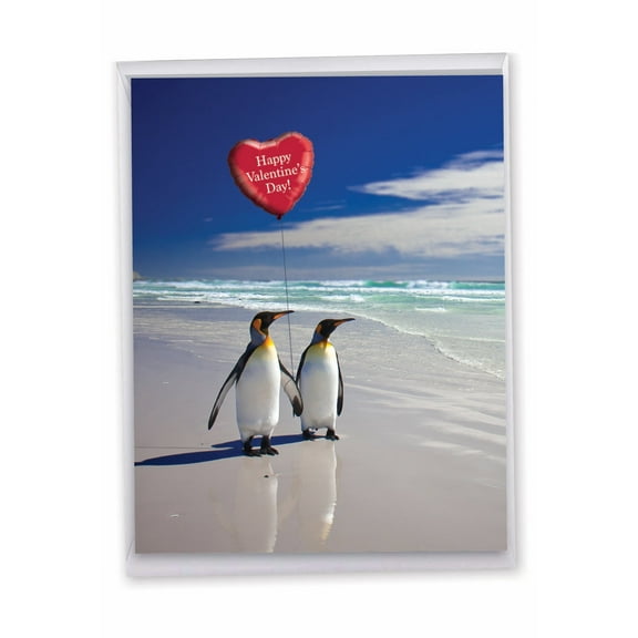 1 Jumbo Funny Valentine's Day Greeting Card (8.5 x 11 Inch) - Beach Penguins J3514VDG