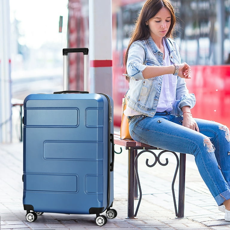 Hikolayae TSA Lock 3 Piece Luggage Sets Hardside Spinner in Blue
