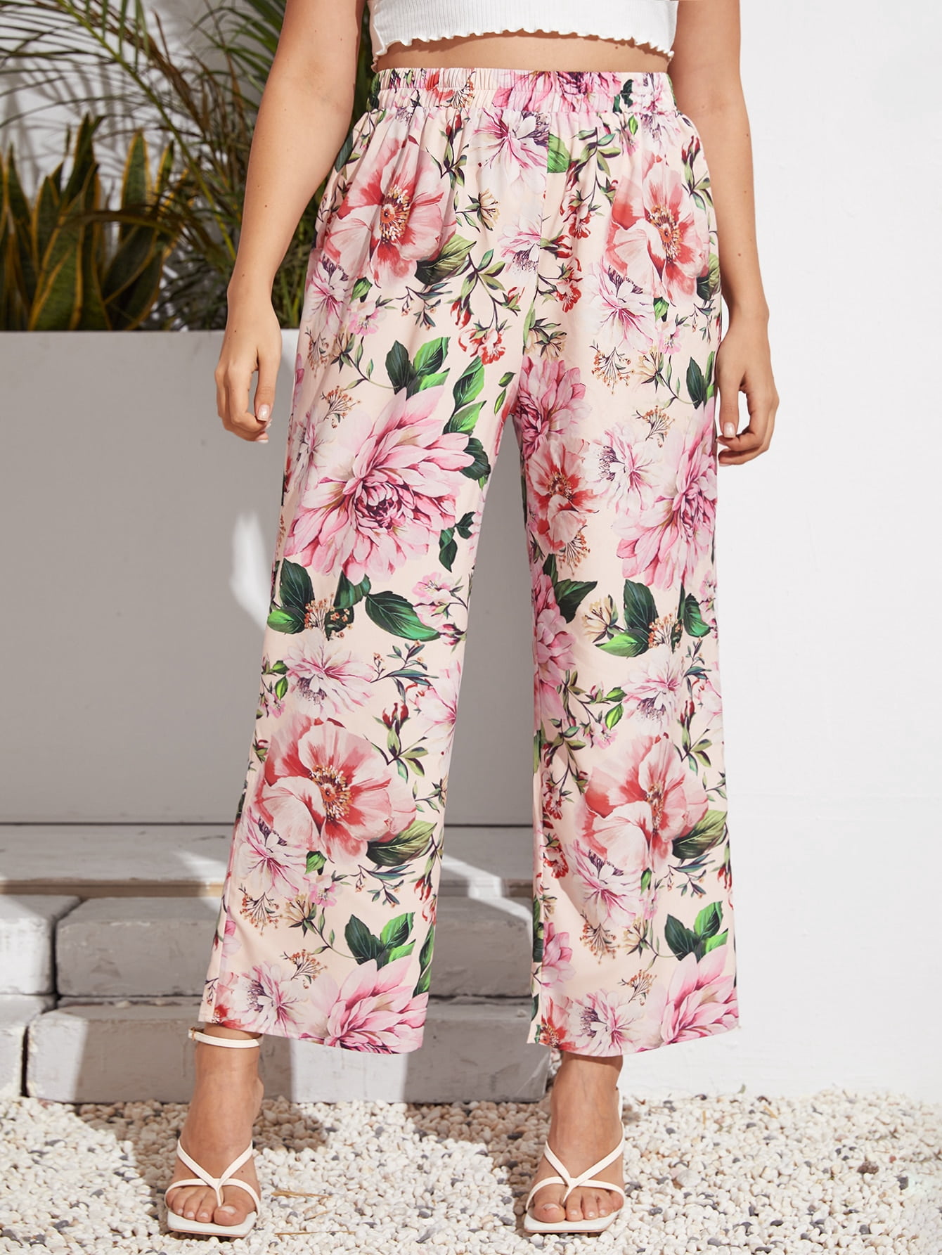 Women's Plus Size Floral Print Elastic 