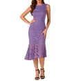 thumbnail image 2 of INSPIRE CHIC Sleeveless Lace Dress for Women's Cocktail Asymmetric Hem Fishtail Ruffles Dresses S Light Purple, 2 of 6