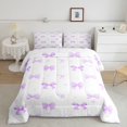 thumbnail image 2 of spefrowx Cute Polka Dot Bow Queen Comforter Set for Teens, Purple Cartoon Ribbon Comforter Sets Queen, Stars Reversible, 3-Piece, 1 Comforter and 2 Pillowcases, 2 of 6