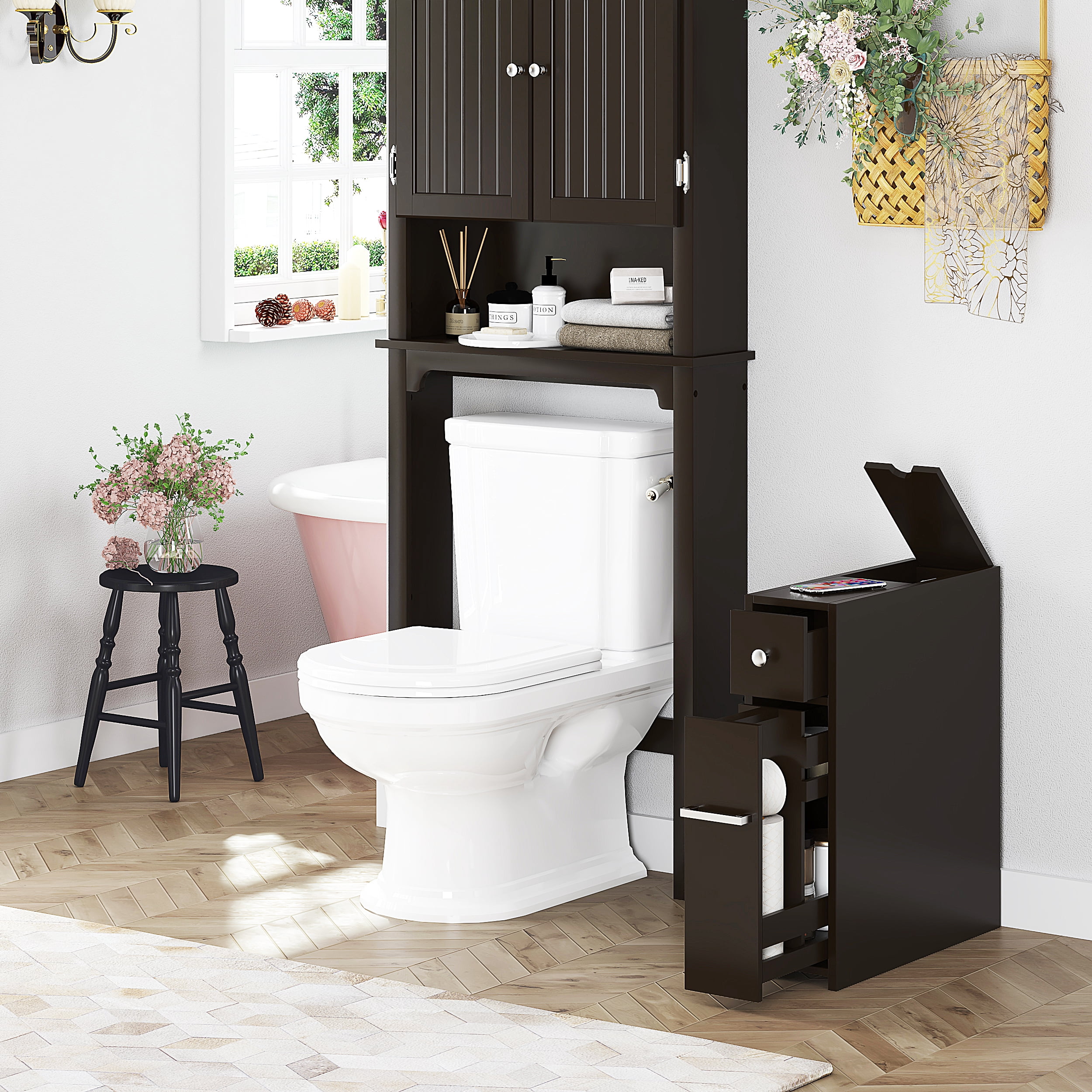 Spirich Slim Bathroom Storage Cabinet, Brown