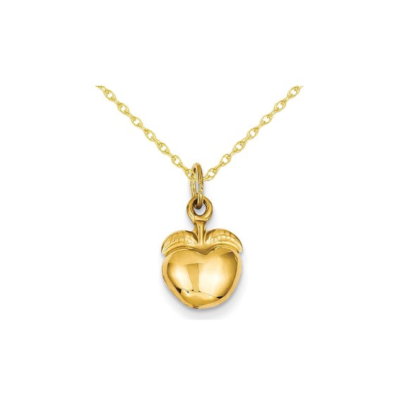 Gem & Harmony Golden Apple Charm Pendant Necklace in 14K Yellow Gold with Chain for Women