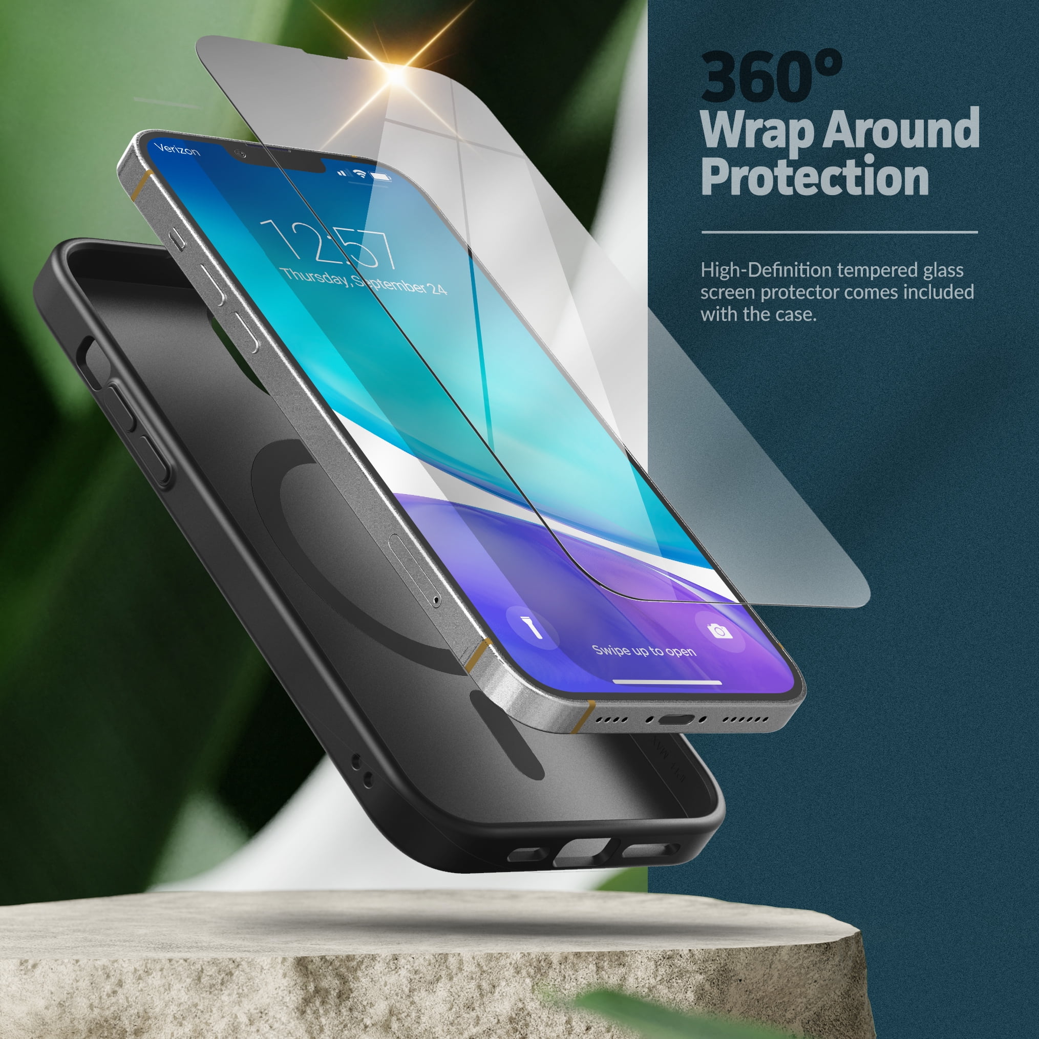 Encased SlimShield Designed for iPhone 14 Case with Belt Clip Holster - Magnetic Compatible with MagSafe (Matte Black)