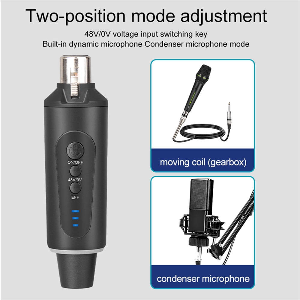 NFTIGB Wireless XLR Transmitter and Receiver 48V UHF Microphone System Built-in Rechargeable Battery for Audio Mixer Electric Guitar Bass