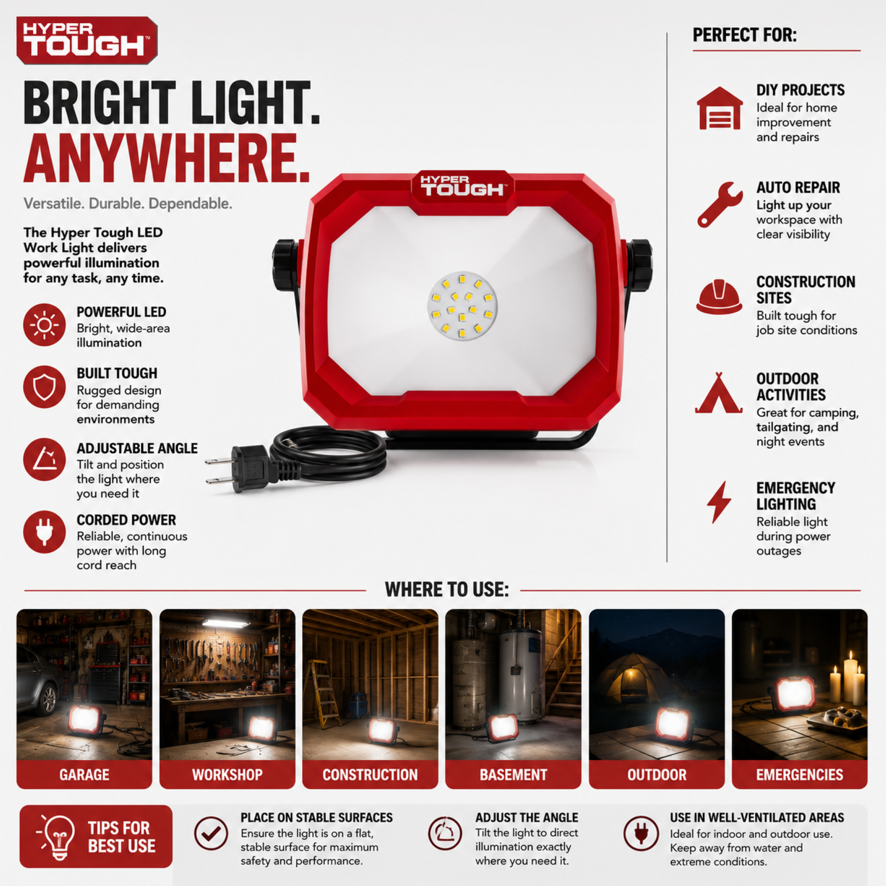 Hyper Tough 1000-Lumen LED Corded Work Light, Rotating Head photo 6