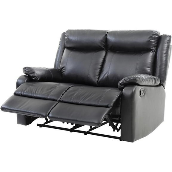 Maklaine Contemporary Faux Leather Double Reclining Loveseat in Black
