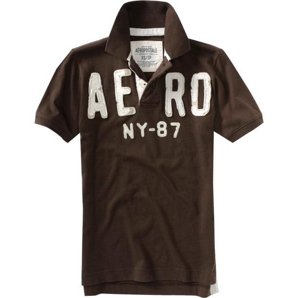 Aeropostale Solid Aero Ny 87 - Polo de rugby para hombre, color marrón, extragrande