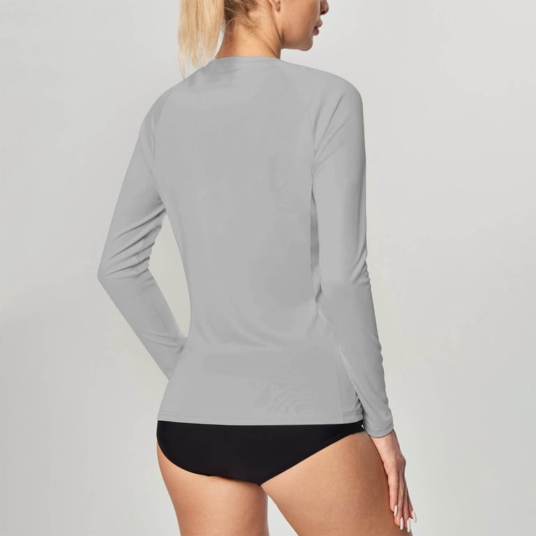 Sevevn Women Sexy Long Sleeve Round Neck Sun Protection Shirts Pocket  Clothing Lightweight Clearance Sales Online Deals Gray M
