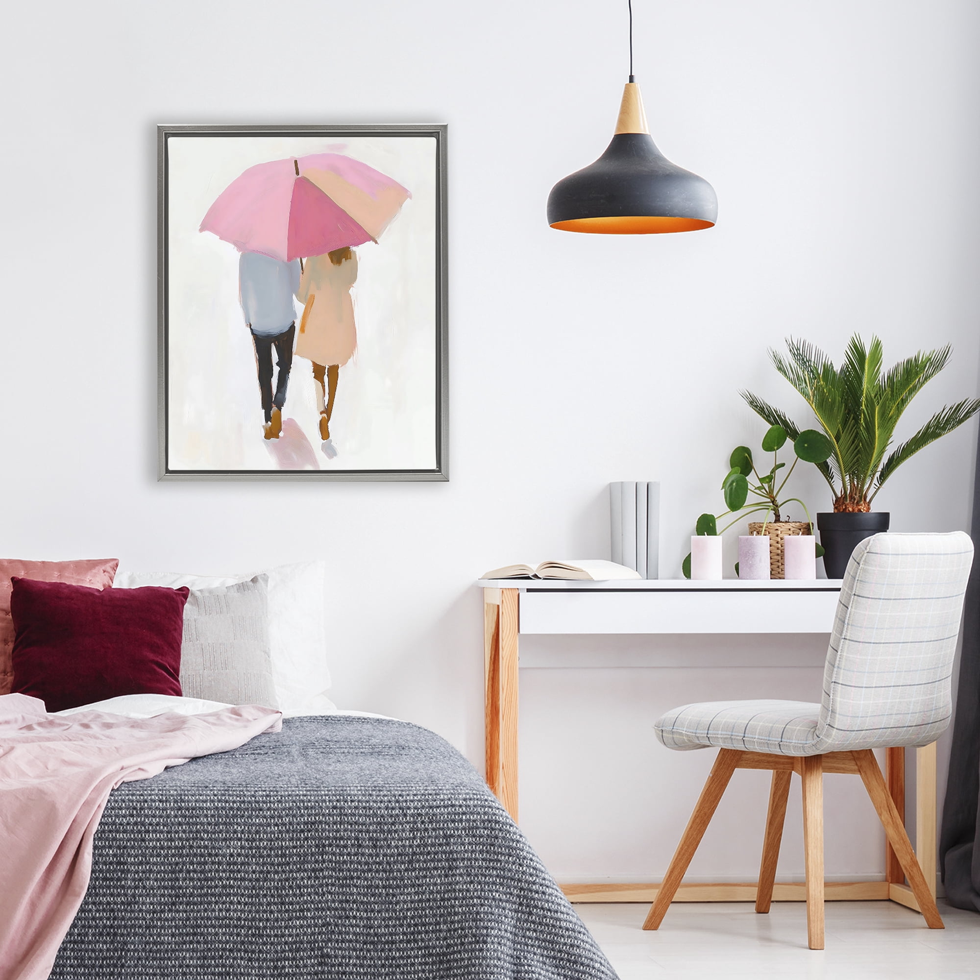 Stupell Industries Couple Stroll Under Umbrella Gray Framed Floater Canvas Wall Art, design by The Prints Vibe