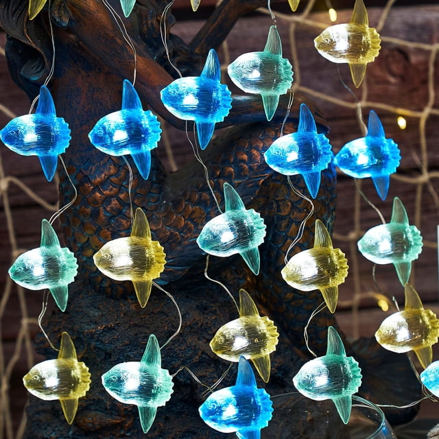 Cadena de luces Belniak Ocean Fish de 30 LED, 3 m, funciona con pilas