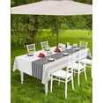 thumbnail image 3 of Sage Green Striped Outdoor Tablecloth - 54x54 Inch Square Dining Table Cover, Modern Farmhouse Stripes Waterproof Outdoor Table Cloth with Umbrella Hole & Zipper for Picnic/Patio/Party, 3 of 5