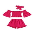 thumbnail image 1 of Toddler Baby Girls Clothes Off Shoulder Tube Crop Tops Ruffle Shorts Summer Set, 1 of 6