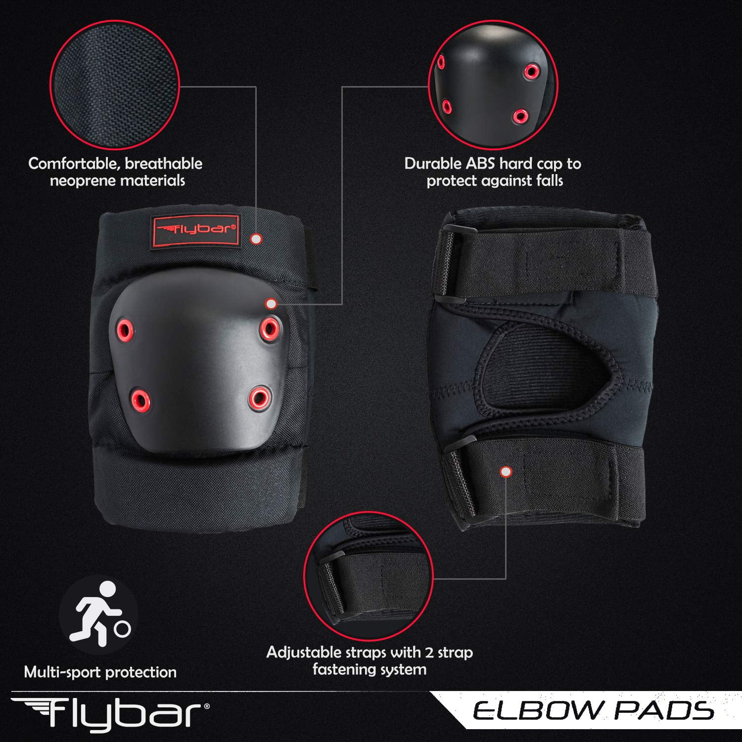 Flybar Kids Knee Pads and Elbow Pads Set, Wrist Guard, Multi Sports Protective Gear, Adjustable, ,Ages+