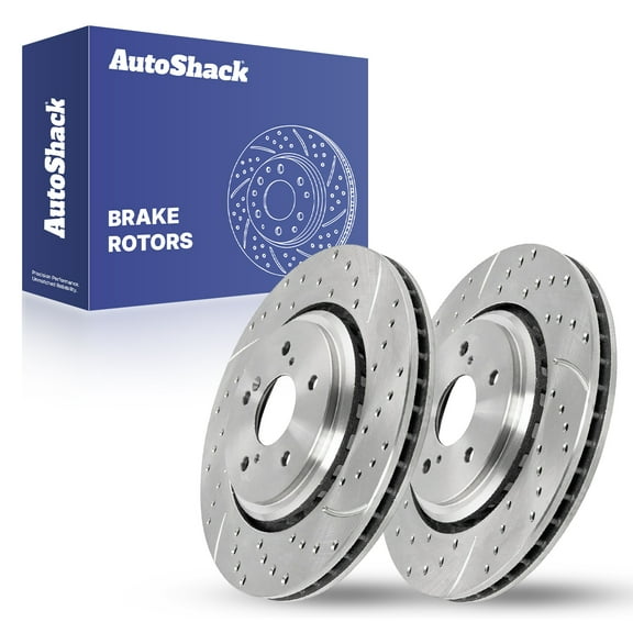 AutoShack Front Vented Drilled & Slotted Silver Zinc Coated Brake Rotors 2-PC Set Replacement for 2015-2020 Acura TLX 2014-2016 Acura MDX SilverShield Pro 12.6" (320 mm)