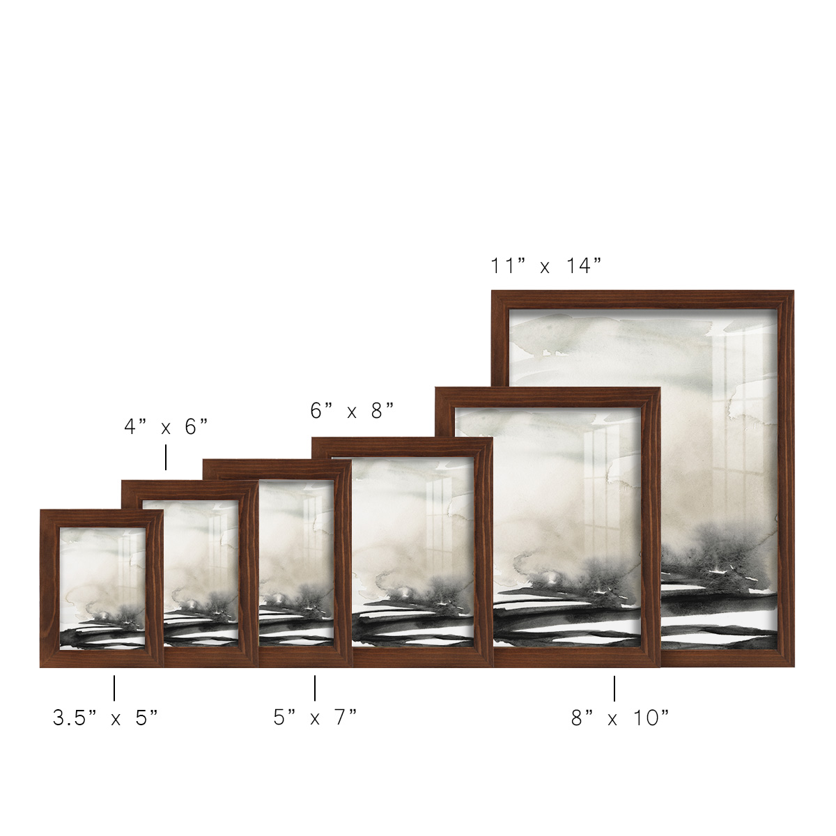 Ebony Horizon Triptych I - Framed Print w/glass - Chestnut