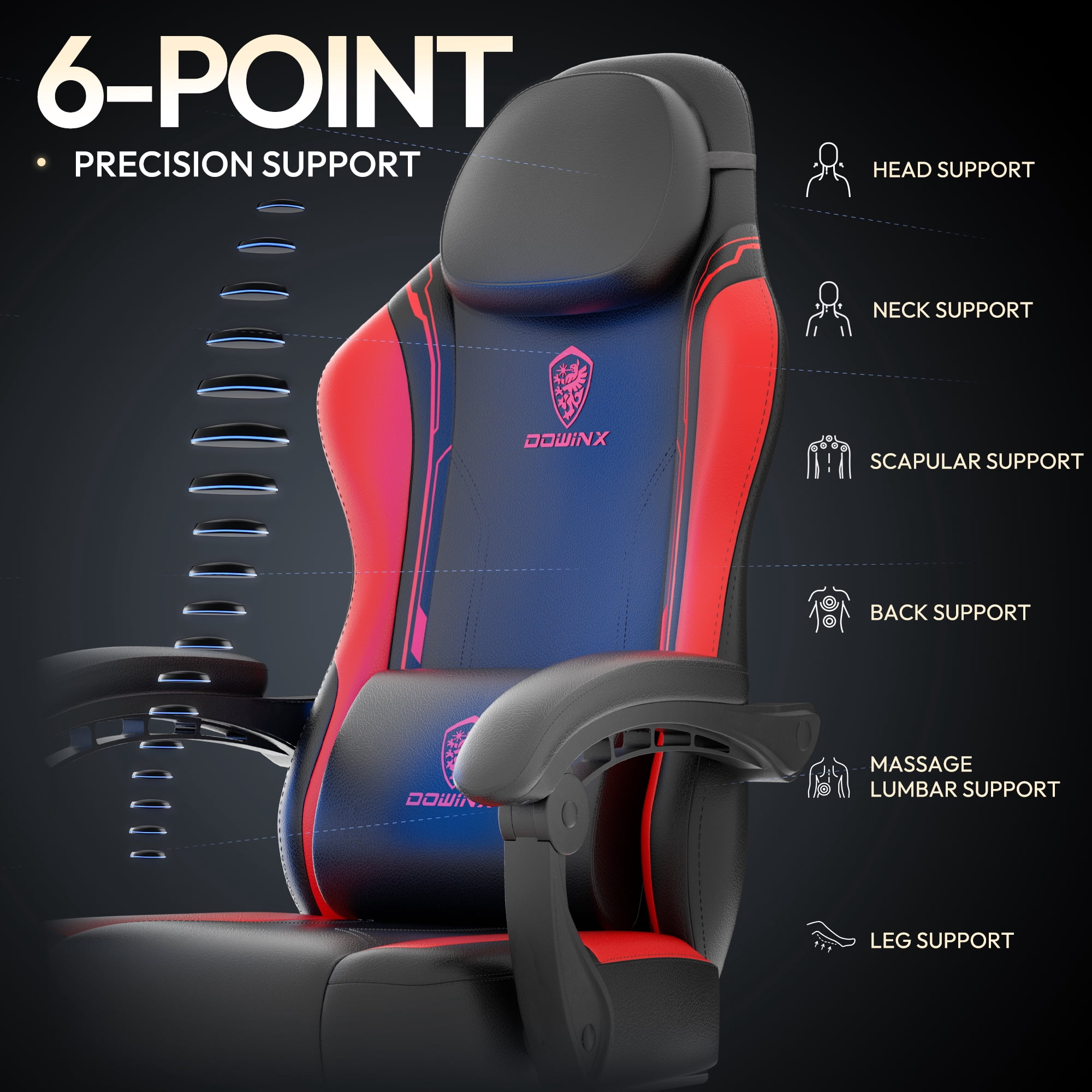 Dowinx Gaming Chair with Pocket Spring Cushion for Adults, Ergonomic Computer Chair with Footrest and Massage Lumbar Support for Office, Gaming, 300LBS, Red