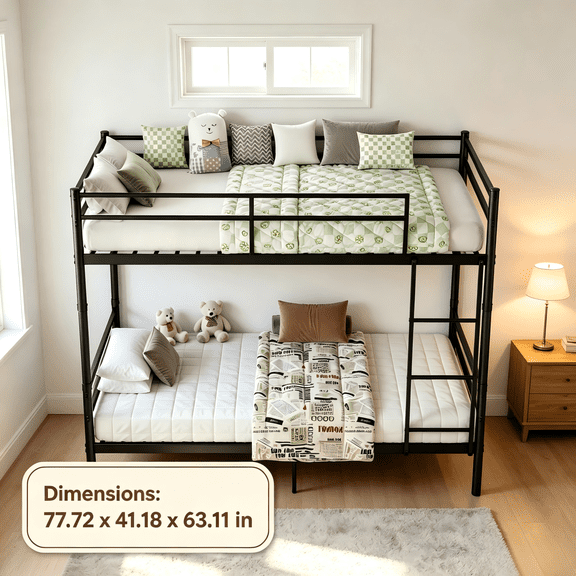Imountek Heavy-Duty Twin Over Twin Metal Bunk Bed with Ladder and Full-Length Guardrails, Convertible into Two Twin Beds, No Box Spring Needed 440lbs Max Load Per Bunk, type 1_Black