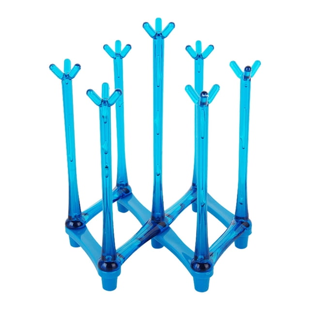 Plastic Cup Holder Folding Pull-out Drain Glass Bottle Cup Holders Cup Storage Rack for 7 Cups (Blue)