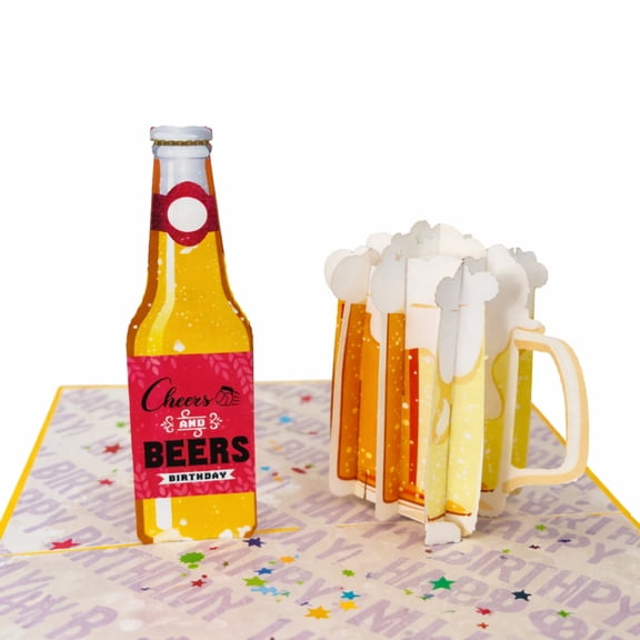Beer Time 3D Pop Up Greeting Card, Handmade Pop Up Greeting Cards For Birthday, Thank You, Love, Thinking of You, All Occasion, 5" x 7" Includes Envelope and Note