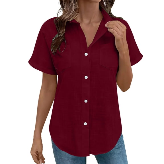 Cilsoka Womens 2026 Summer Dressy Casual Button Down Shirts Short Sleeve Dress Shirts Casual Summer Solid Basic Tops Business Blouses