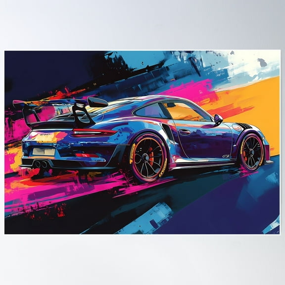Blue Porsche 911 Gt3 Rs - Pop Art Poster Wall Art, Modern Wall Decor For Living Room Bedroom, 16x24 UNFRAMED
