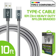 Cellet 10 ft TYPE-C USBC Heavy Duty Braid Cable USB-A to USB-C Compatible for Apple iPad Pro 11/12.9/MacBook 12 Samsung Note 10/9/8 Galaxy S10/S9 Motorola Z3 Play Moto G6 X4 LG V40 V50 ThinQ Stylo 4