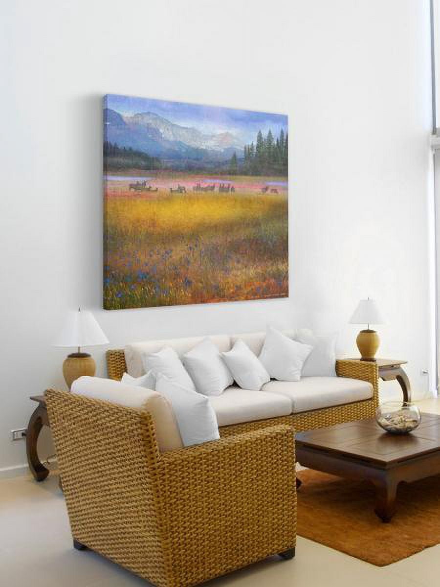 "Flowered Meadow Elk" Painting Print on Wrapped Canvas