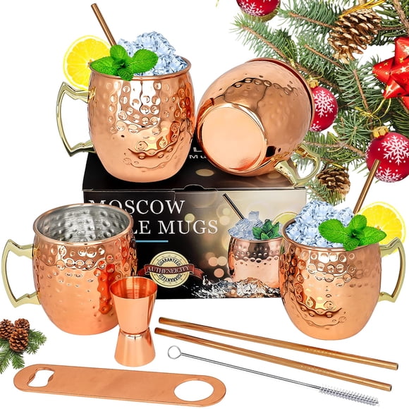 Juego de tazas de cobre LINALL Moscow Mule de acero inoxidable de 18 oz, 4 unidades