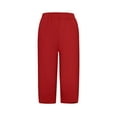thumbnail image 4 of fartey 2025 Capri Pants for Women Cotton Linen Elastic Waist Tulip Hem Pockets Baggy Trousers Solid Color Breathable Casual Beach Trousers, 4 of 5