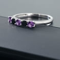 thumbnail image 5 of Gem Stone King 10K White Gold Purple Amethyst and Black Onyx 5 Stone Wedding Engagement Anniversary Promise Ring for Women (0.50 Cttw, Round 3MM, Gemstone February Birthstone, Size 5), 5 of 5
