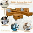thumbnail image 3 of Aukfa 96" Leather Sectional Sofa with Storage Ottoman for Living Room, 2 Cup Holders, Right Facing Chaise, Ginger, 3 of 10