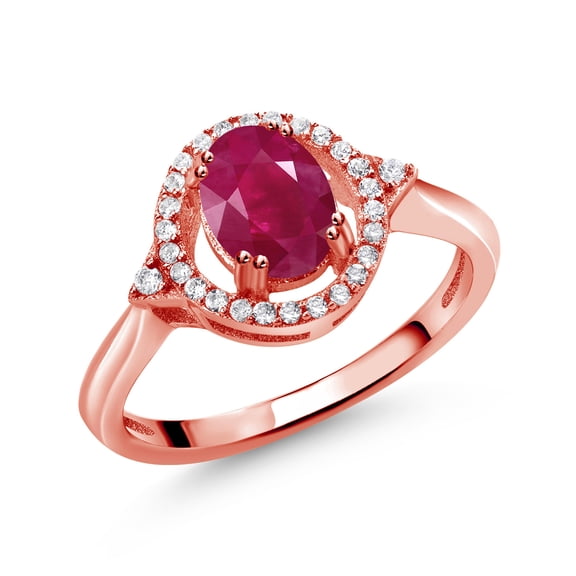 Gem Stone King 1.34 Ct Oval Red Ruby 18K Rose Gold Plated Silver Ring (Size 6)